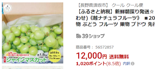 シャインマスカットは12000円のままでした。